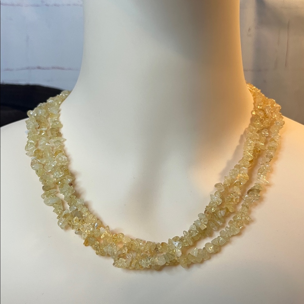 3 Row Natural Citrine Rock Necklace with A 925 Silver clasp 20”